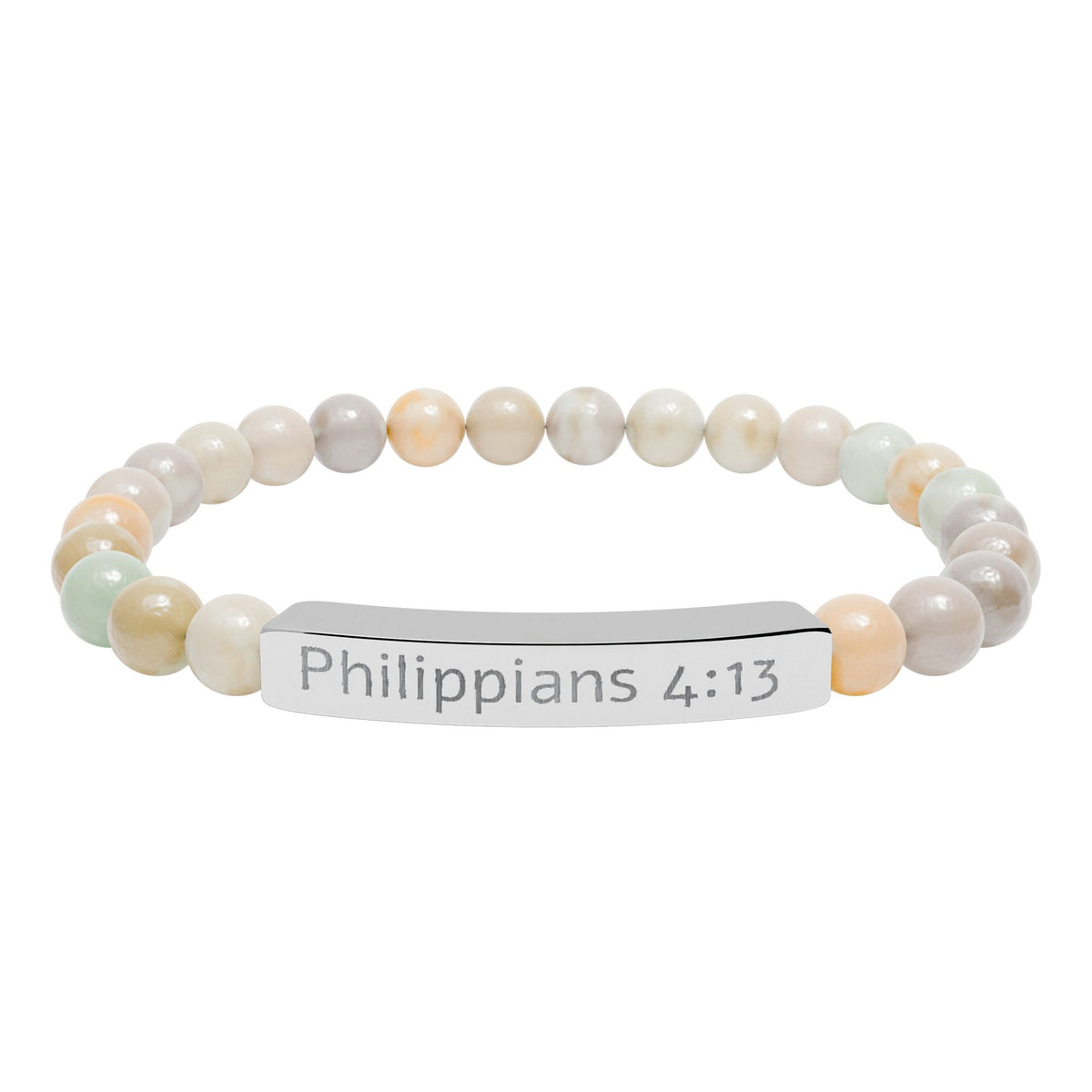 Engraved Natural Stone Stretch Bracelet - Philippians 4:13 Bracelet
