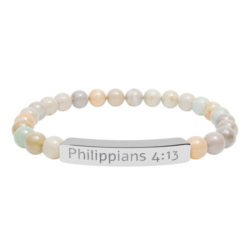 Engraved Natural Stone Stretch Bracelet - Philippians 4:13 Bracelet