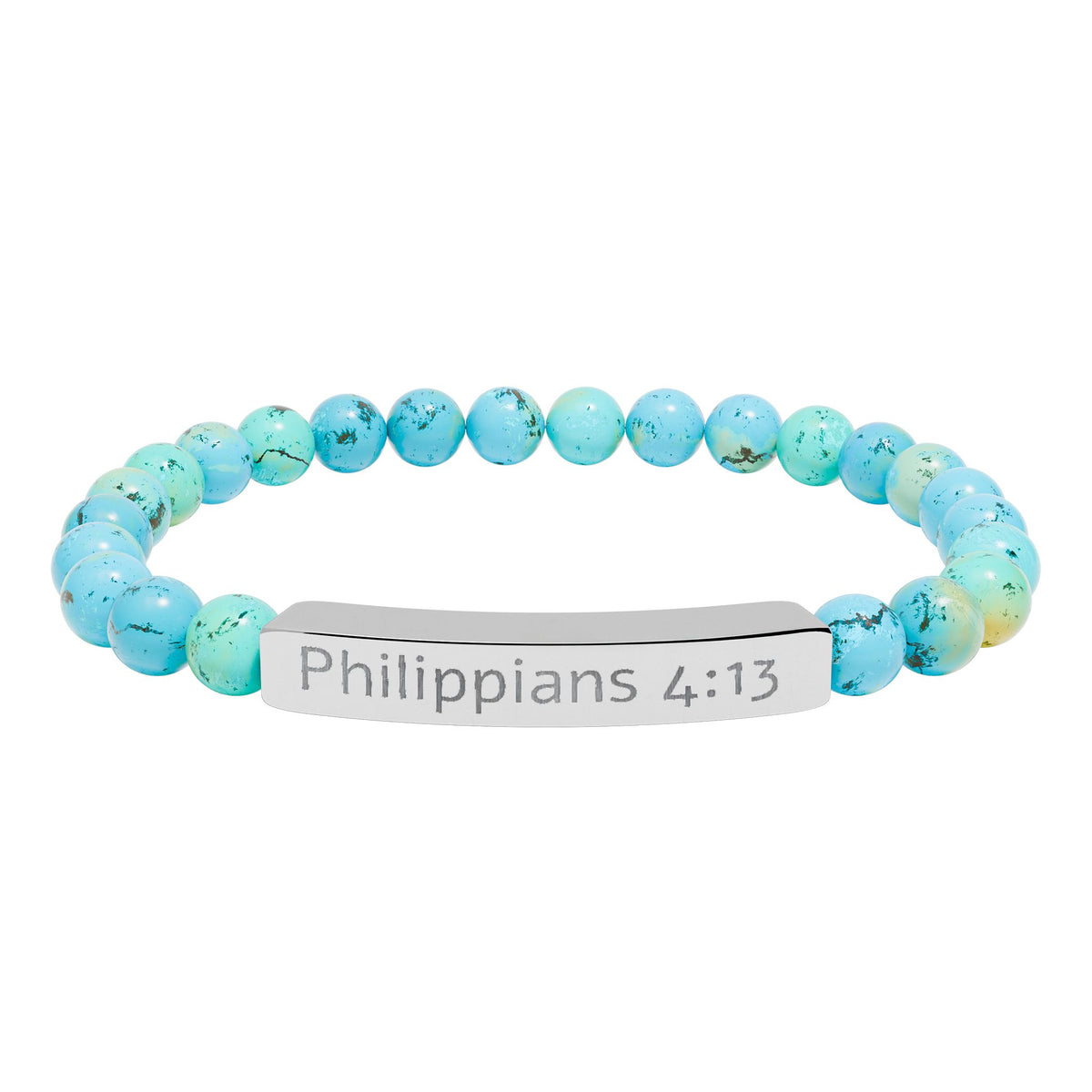 Engraved Natural Stone Stretch Bracelet - Philippians 4:13 Bracelet