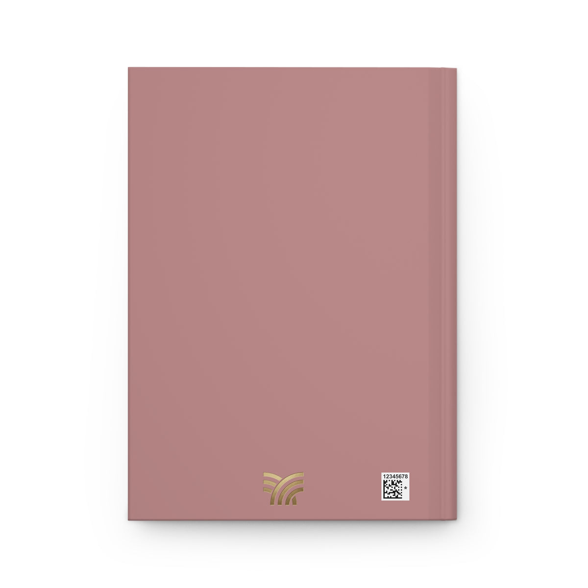 Pink notebook with a gold logo and QR code on a white background