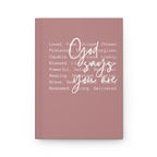 Mauve notebook with motivational text on a white background