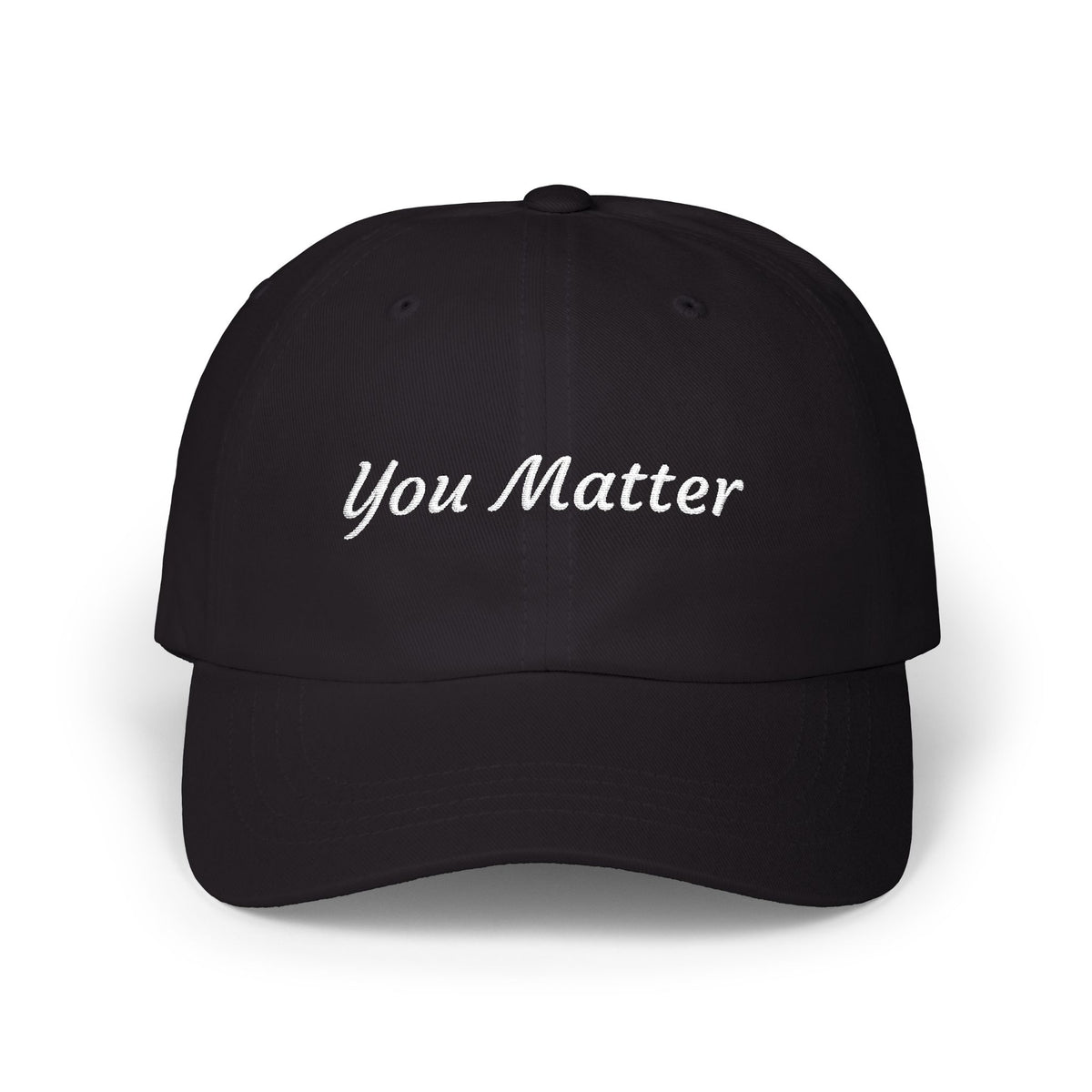 Black cap with 'You Matter' text on a white background